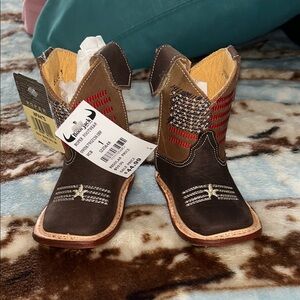 Brown Cowboy Boots with Red and White Accents